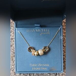 Lesa Michele Vintage Mixed Metal Five Rhinestone Pendant Necklace